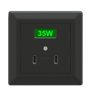 Power socket innfelt hurtiglader 2 x USC-C 35W sort